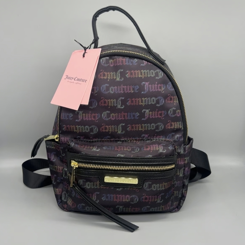 Juicy Couture Rosie Nylon Eco Friendly Mini Backpack Black Multi Logo NWT
